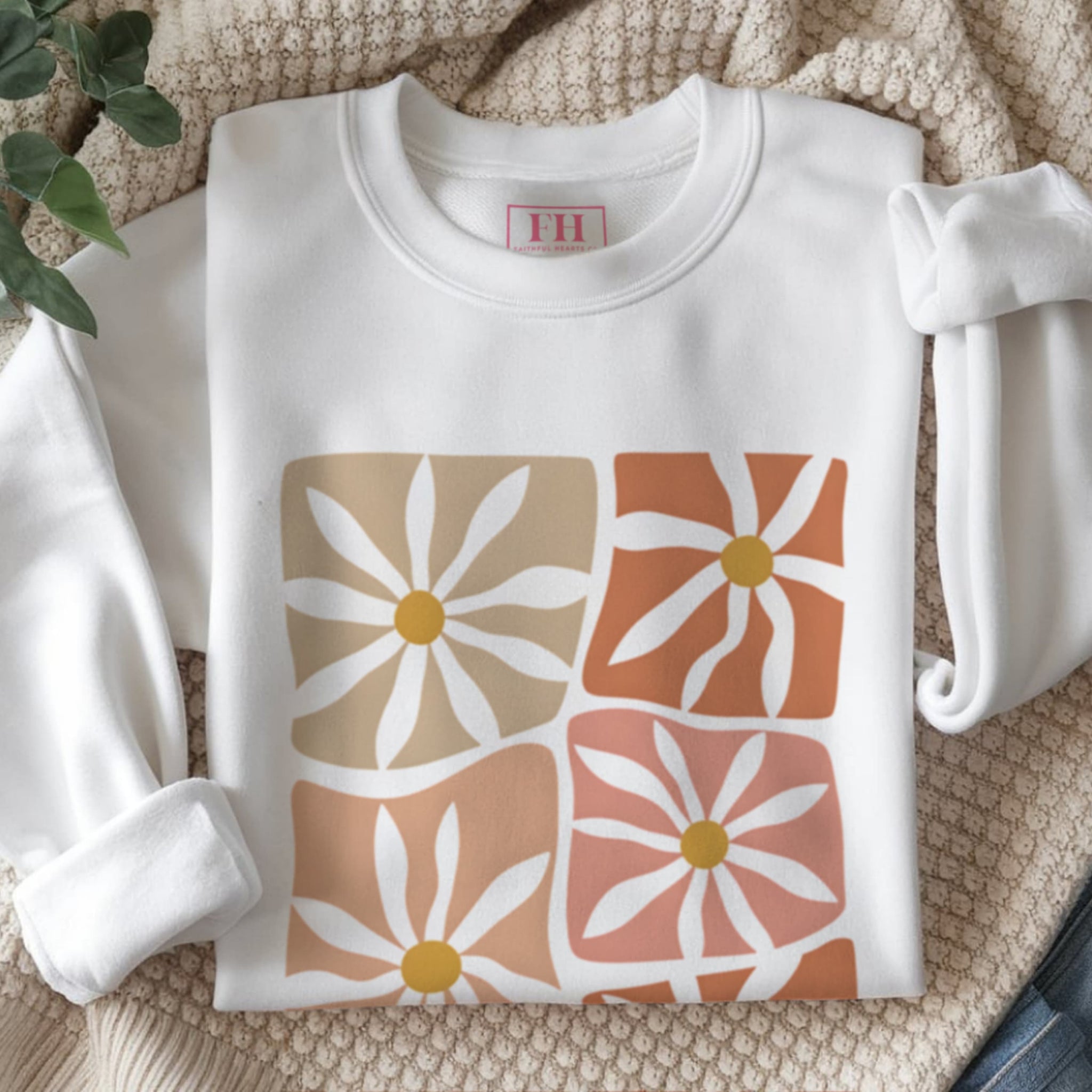 Grow In Grace aesthetic sweatshirt in white, boho Christian faith crewneck for women