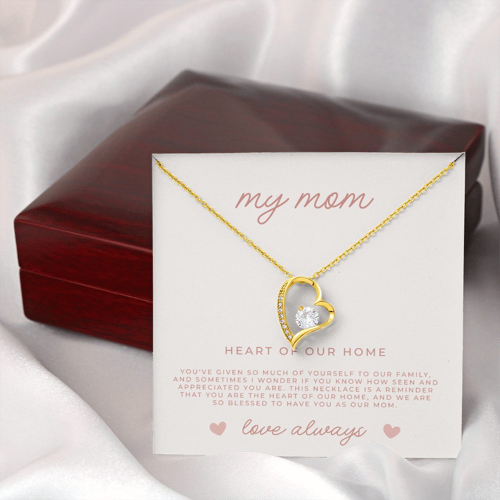 gold necklace with message card, gift for moms
