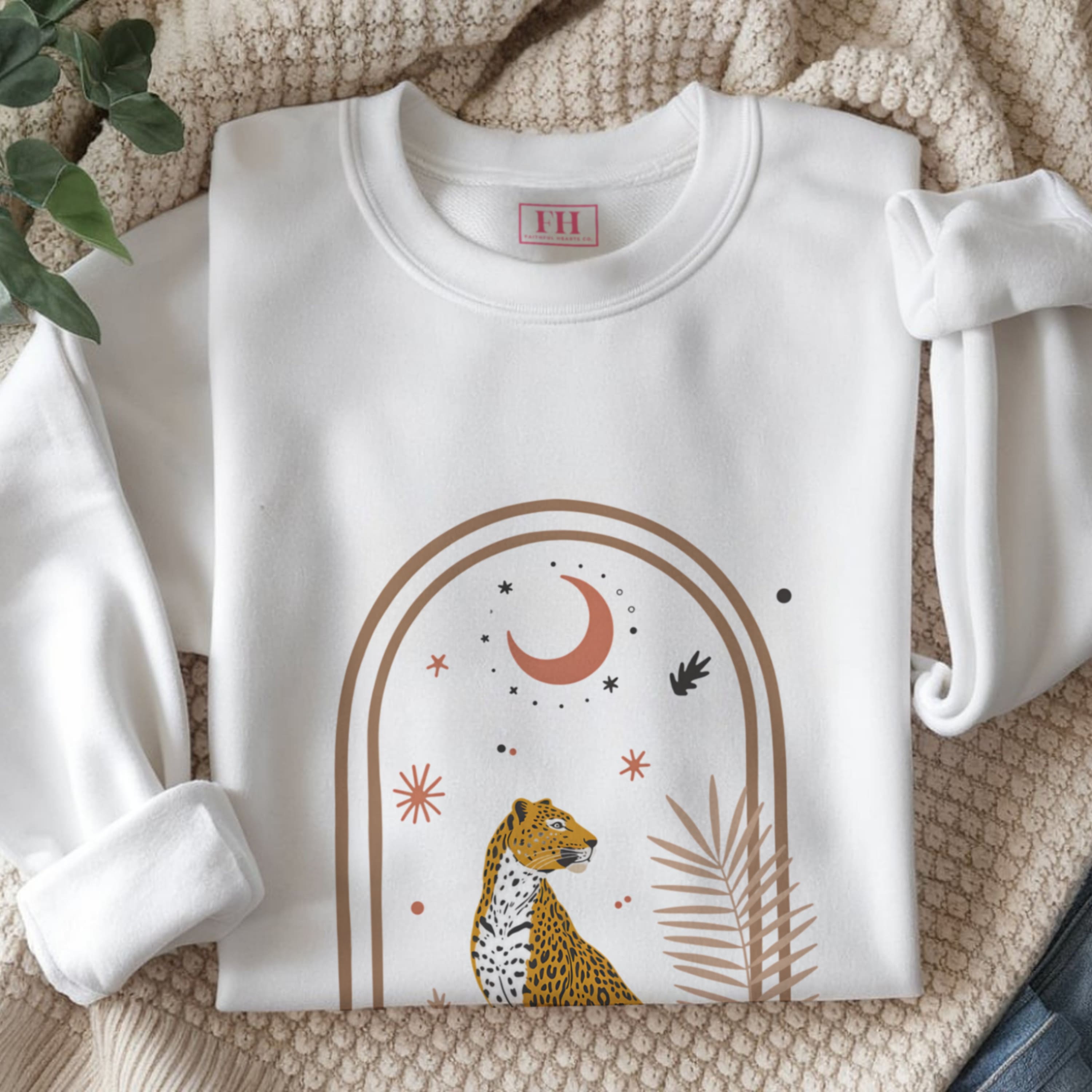 womens white crewneck sweatshirt in my era with a celestial design