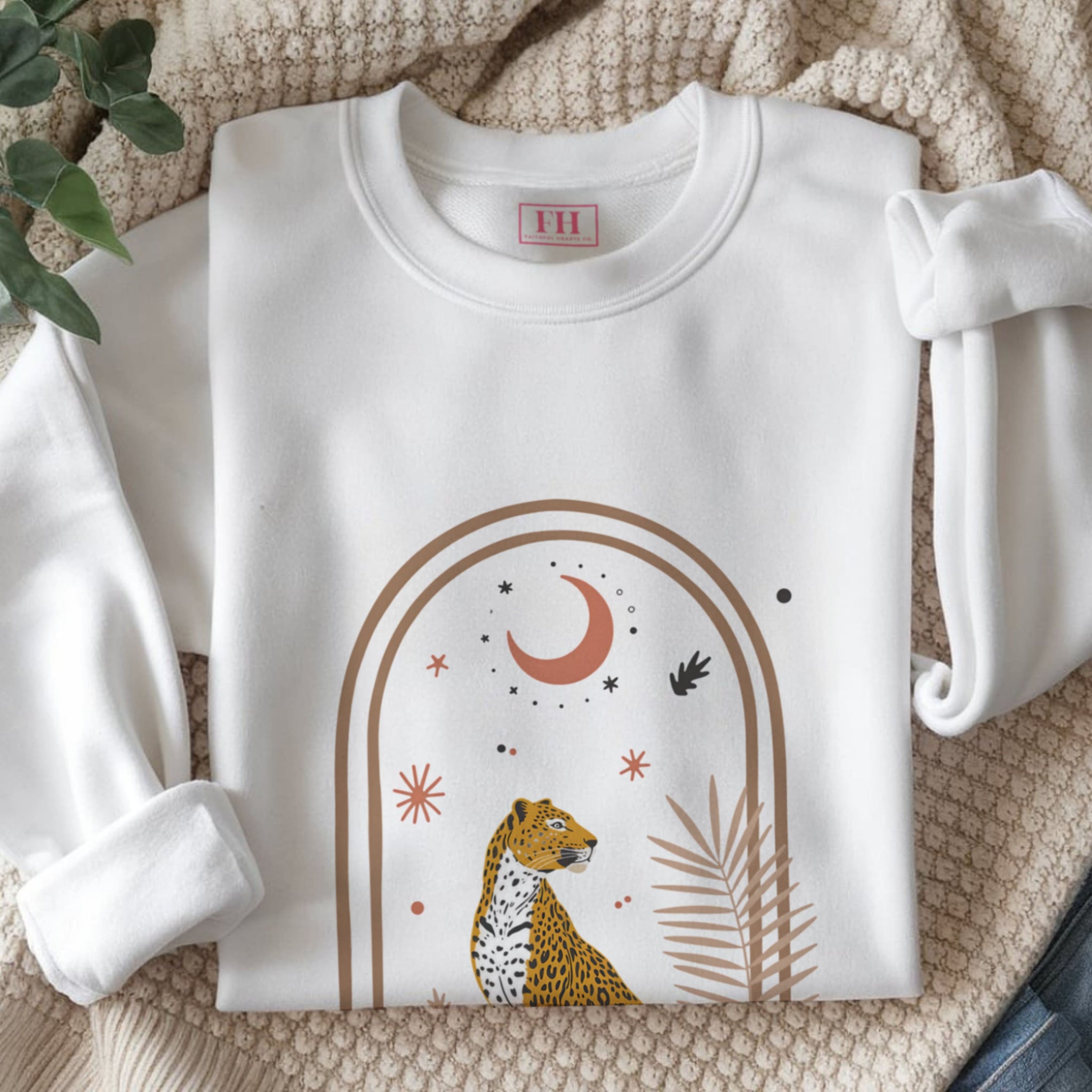 womens white crewneck sweatshirt in my era with a celestial design