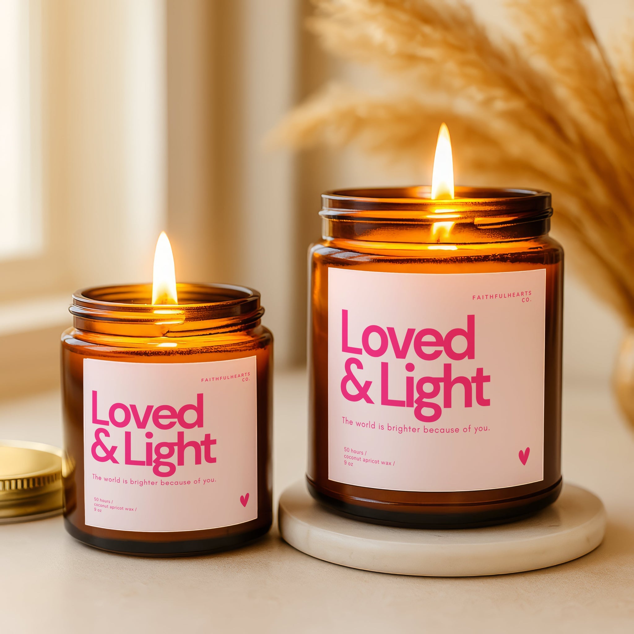 Faithful Hearts amber candle Loved & Light, spiritual and heartwarming candle gift for women