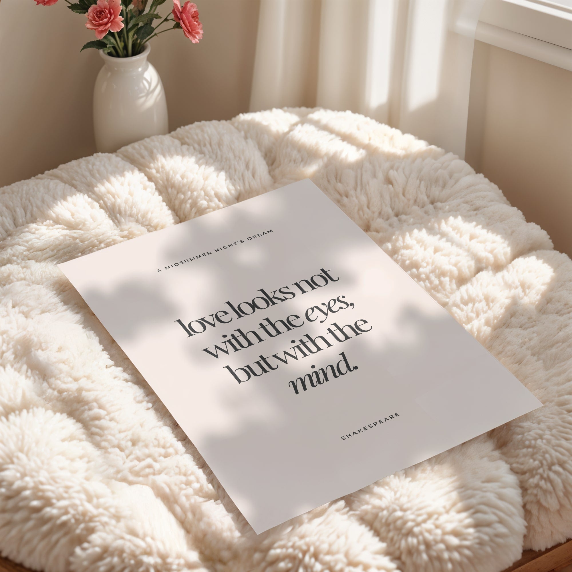 Shakespeare quote wall print with elegant minimalist design for book lovers and romantics.