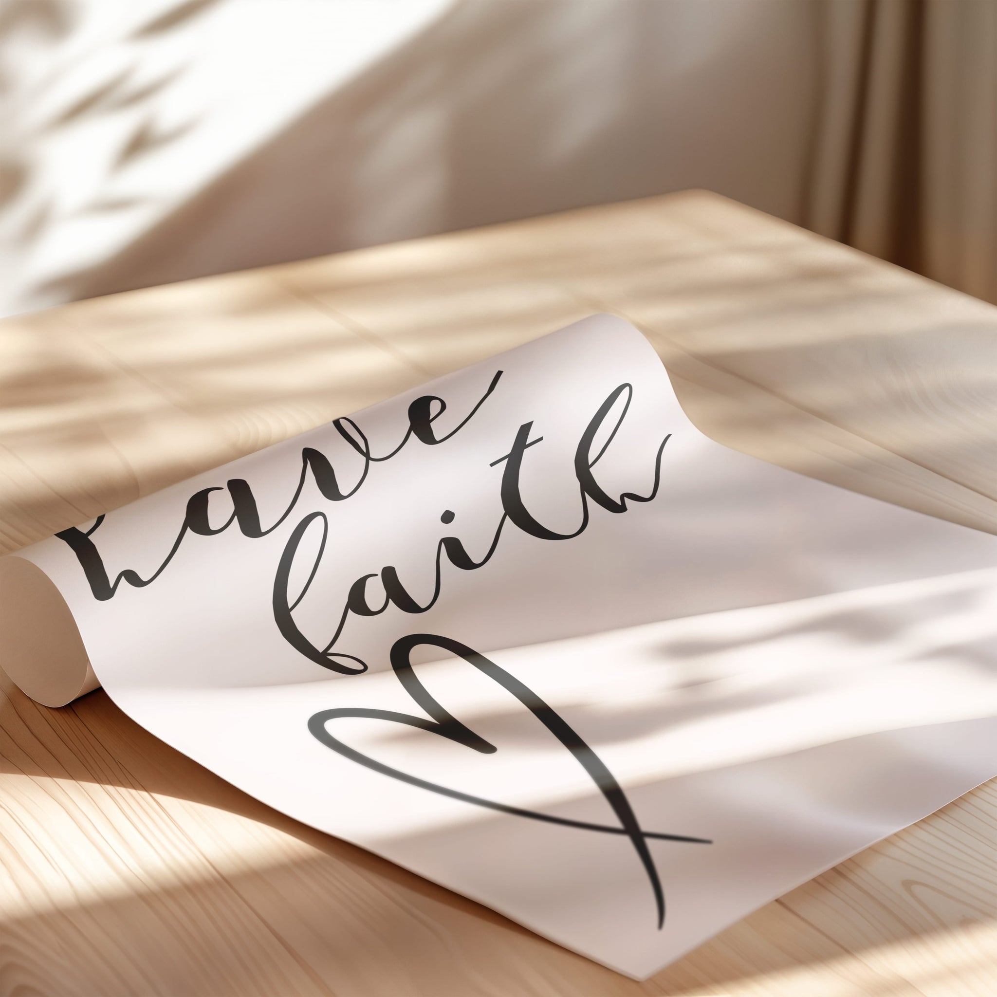 Modern black and cream wall art print with heart and “Have Faith” typography.