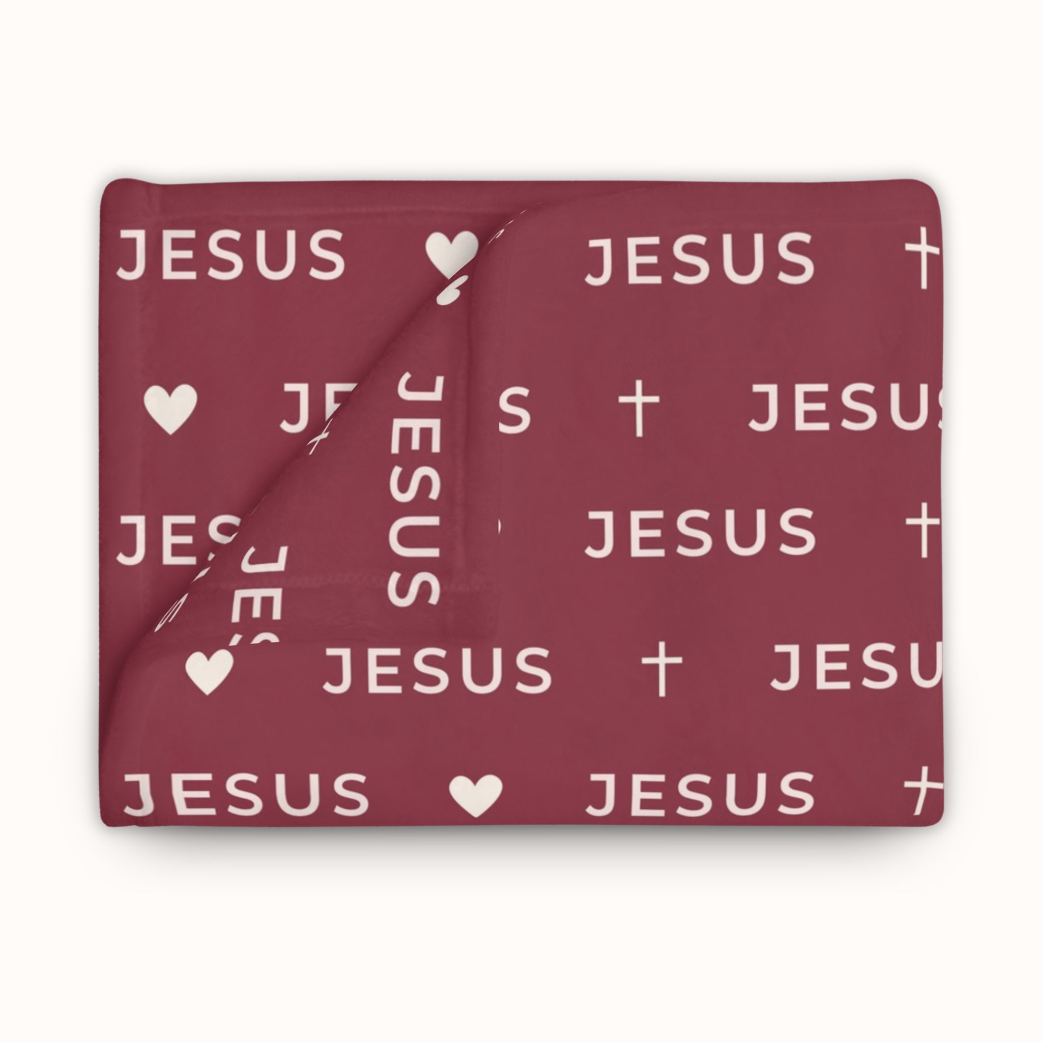 Elegant wine colored blanket with JESUS lettering in simple modern style