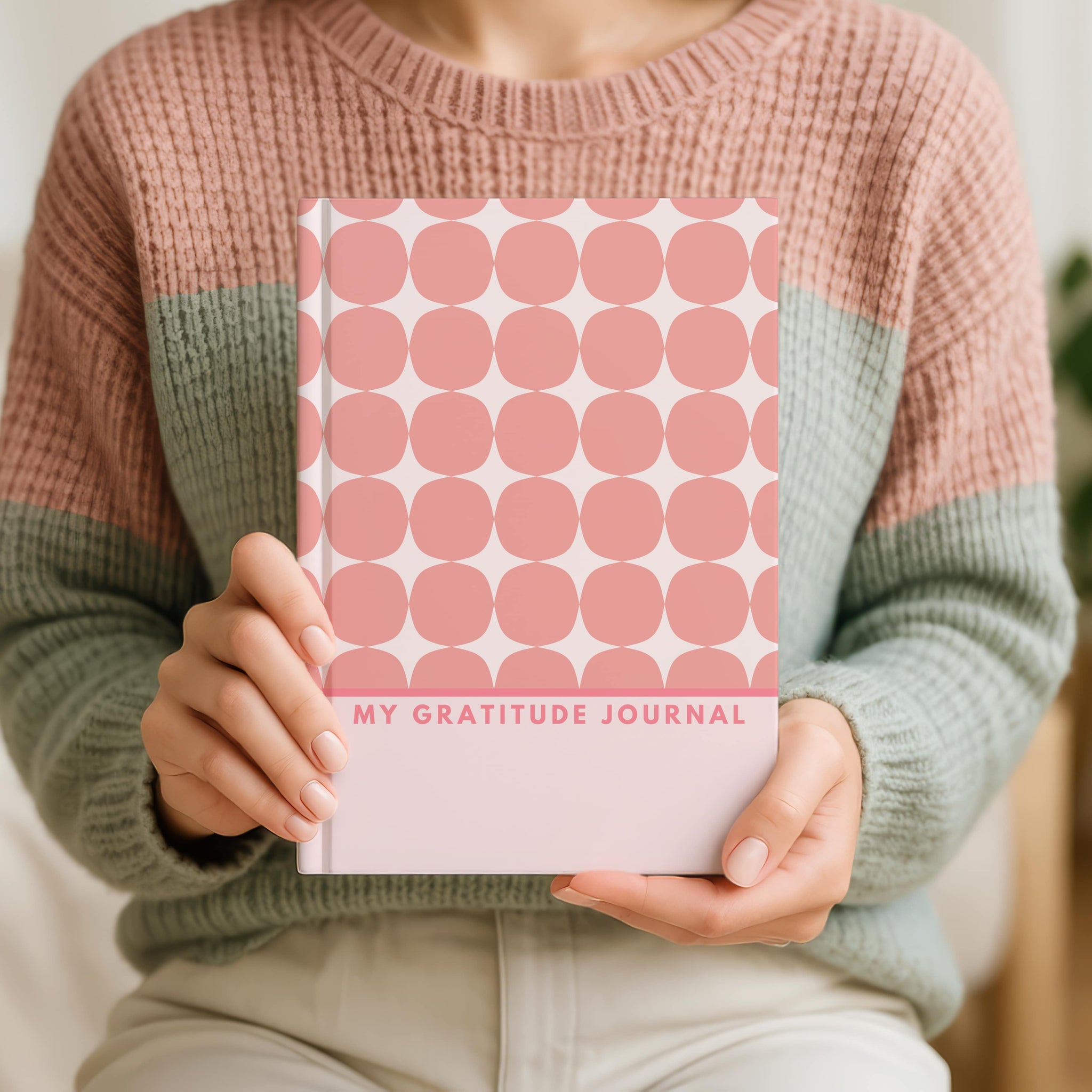 Aesthetic pink retro pattern gratitude journal for women by Faithful Hearts Co.