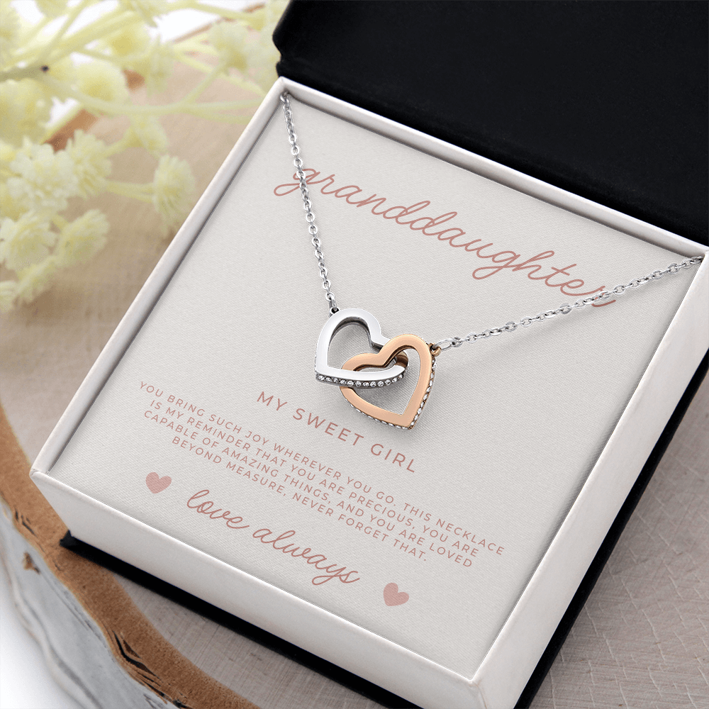 white gold and rose god hearts necklace gift for granddaughter