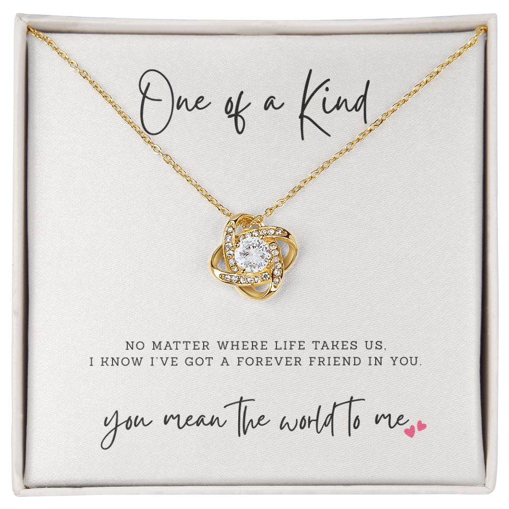 Best friend gift necklace with message card that says one of a kind you mean the world to me