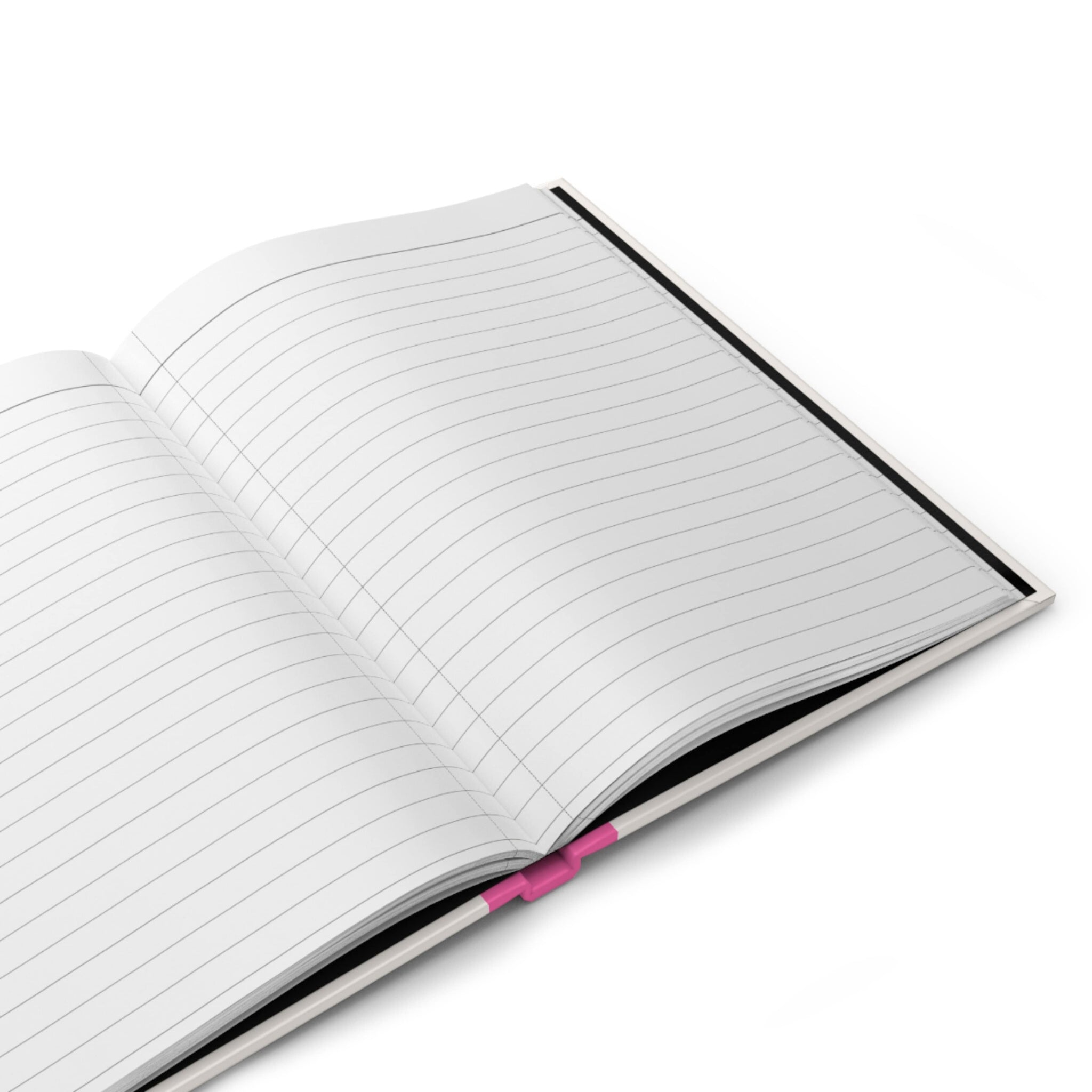 Open notebook with lined pages on a white background