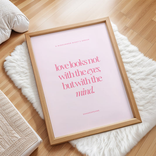 Romantic pink wall art gift for book lovers with Shakespeare’s timeless quote.