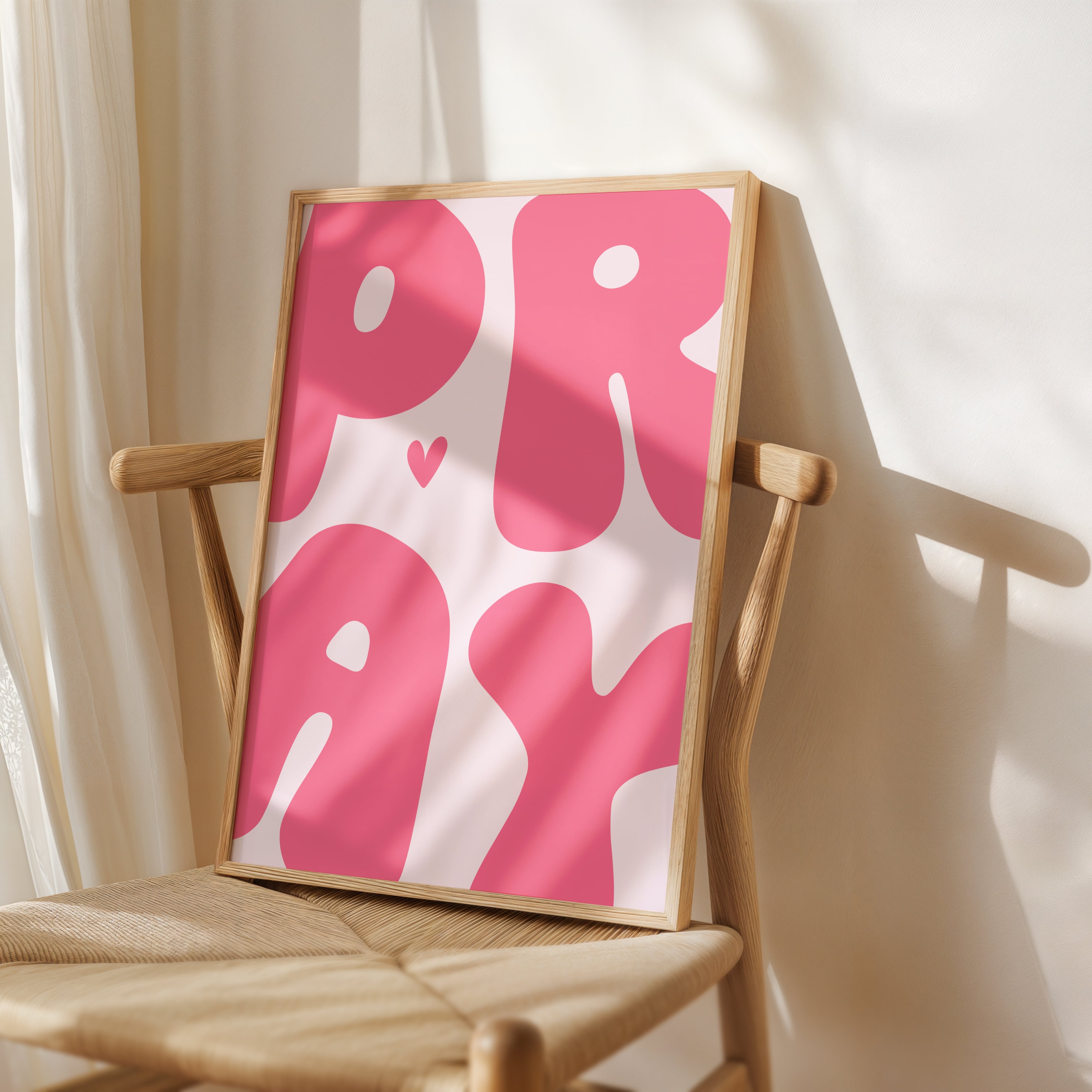 Pink pray wall art print with bubble letters for girly room