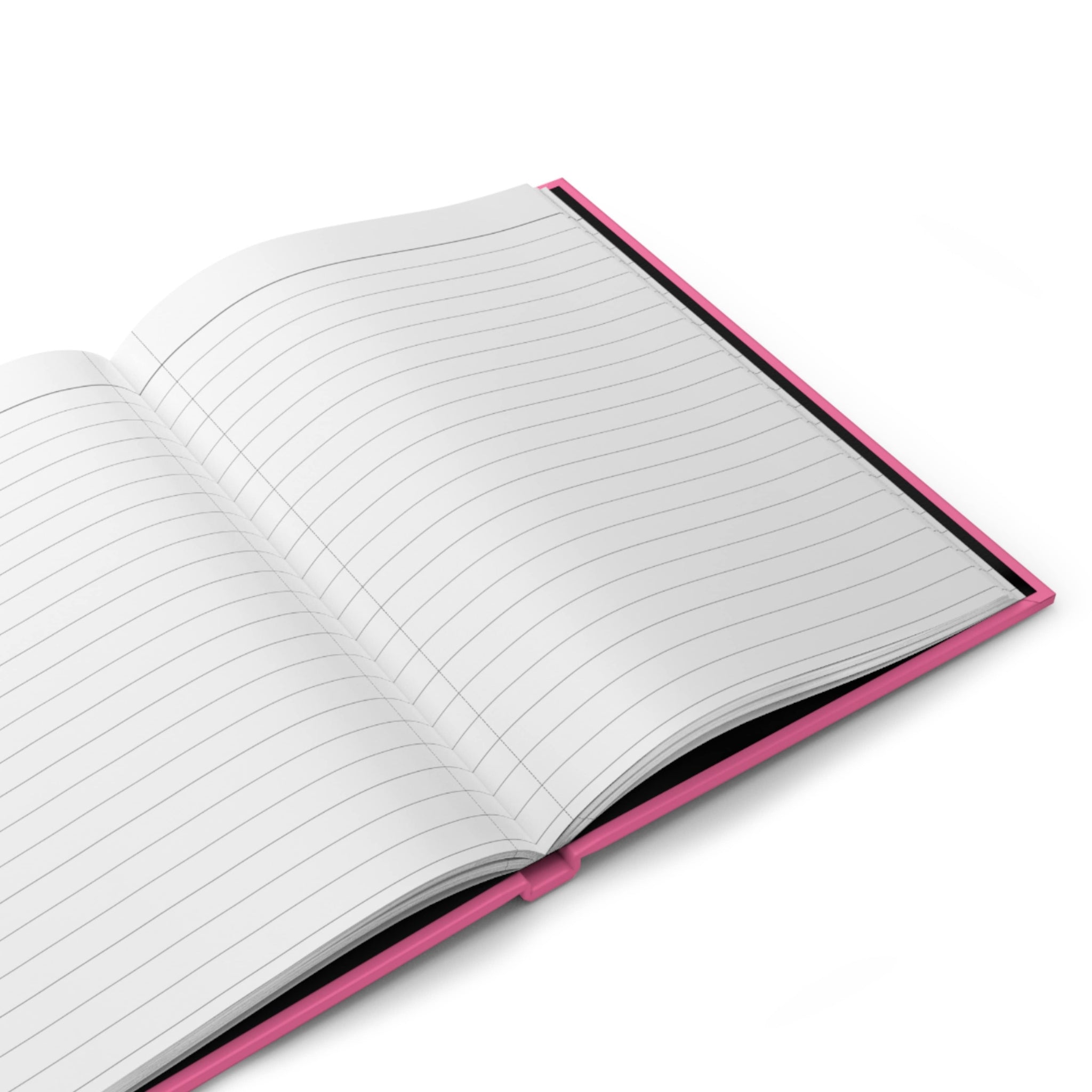 Open notebook with pink binding on a white background