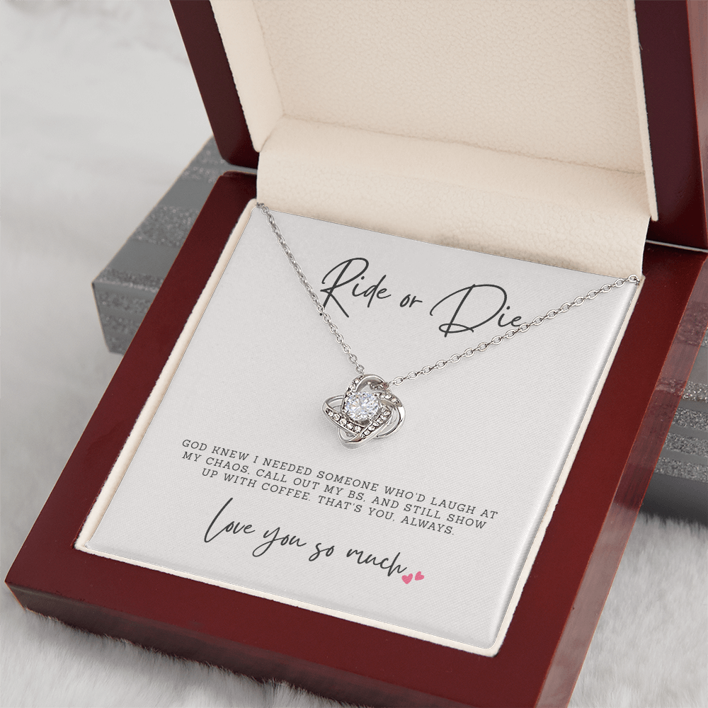 Ride or die friendship gift with sentimental faith card and gift packaging