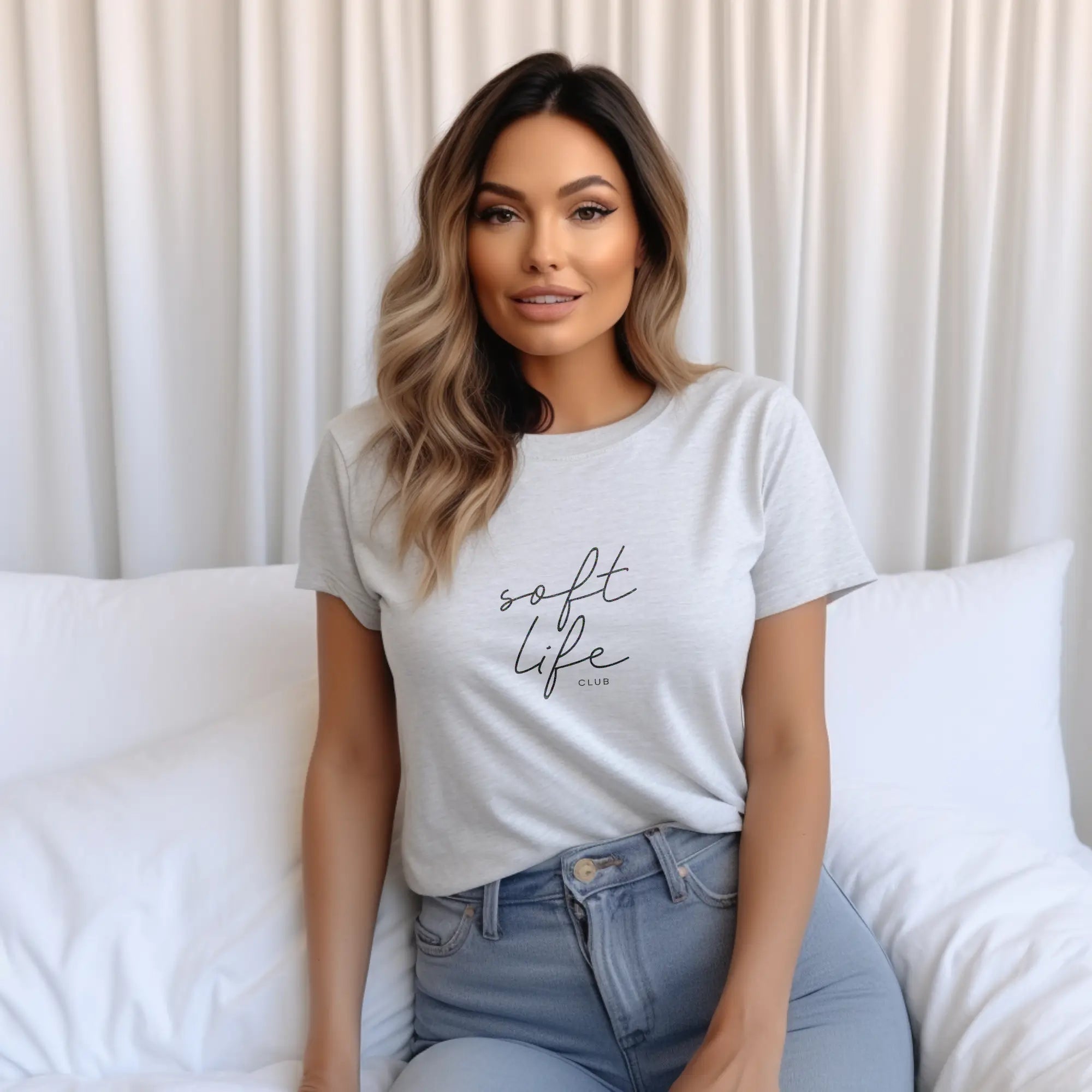 Soft Life Club t-shirt in ash grey for women of faith and gentle living apparel