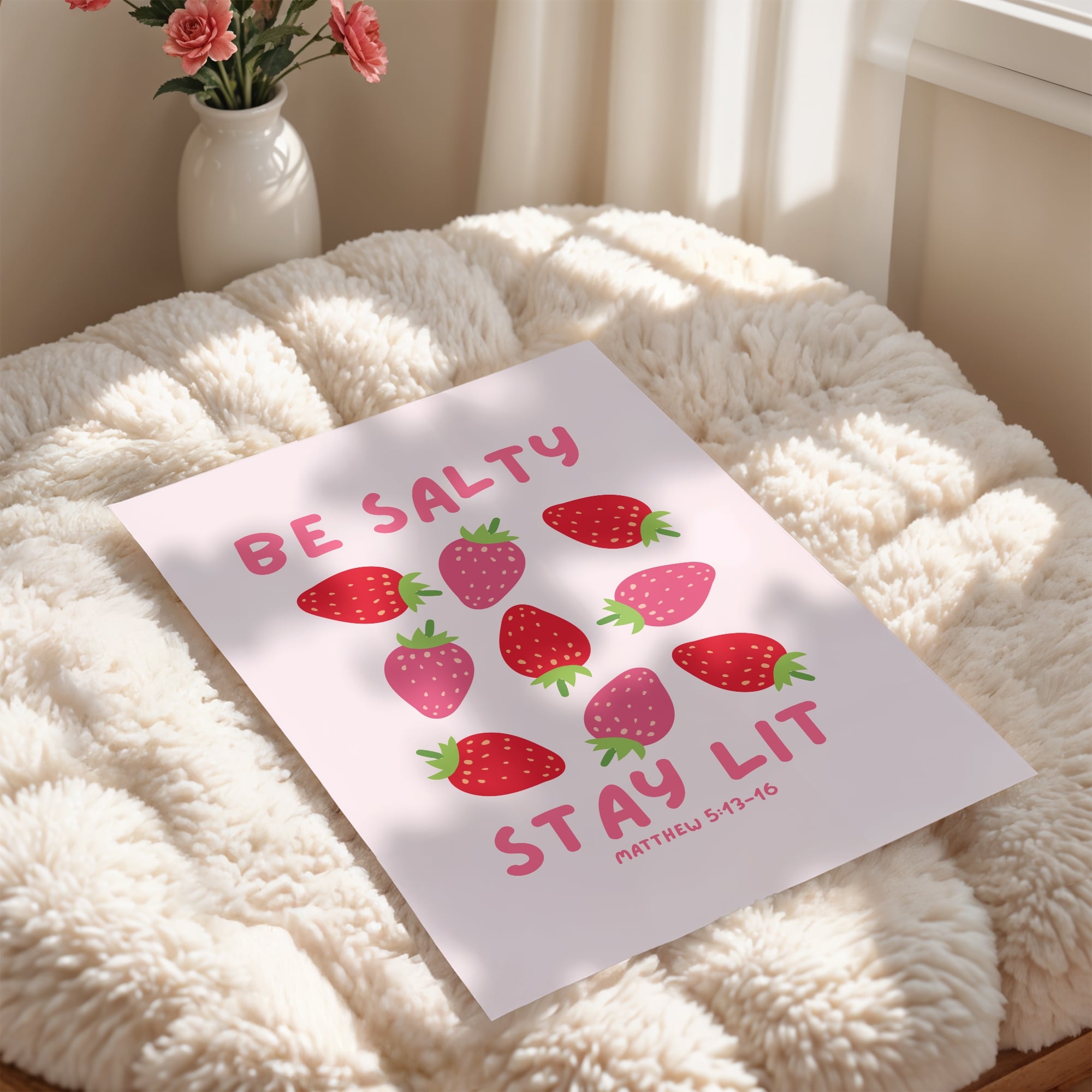 Feminine faith wall décor be salty stay lit bible verse with strawberry market design 