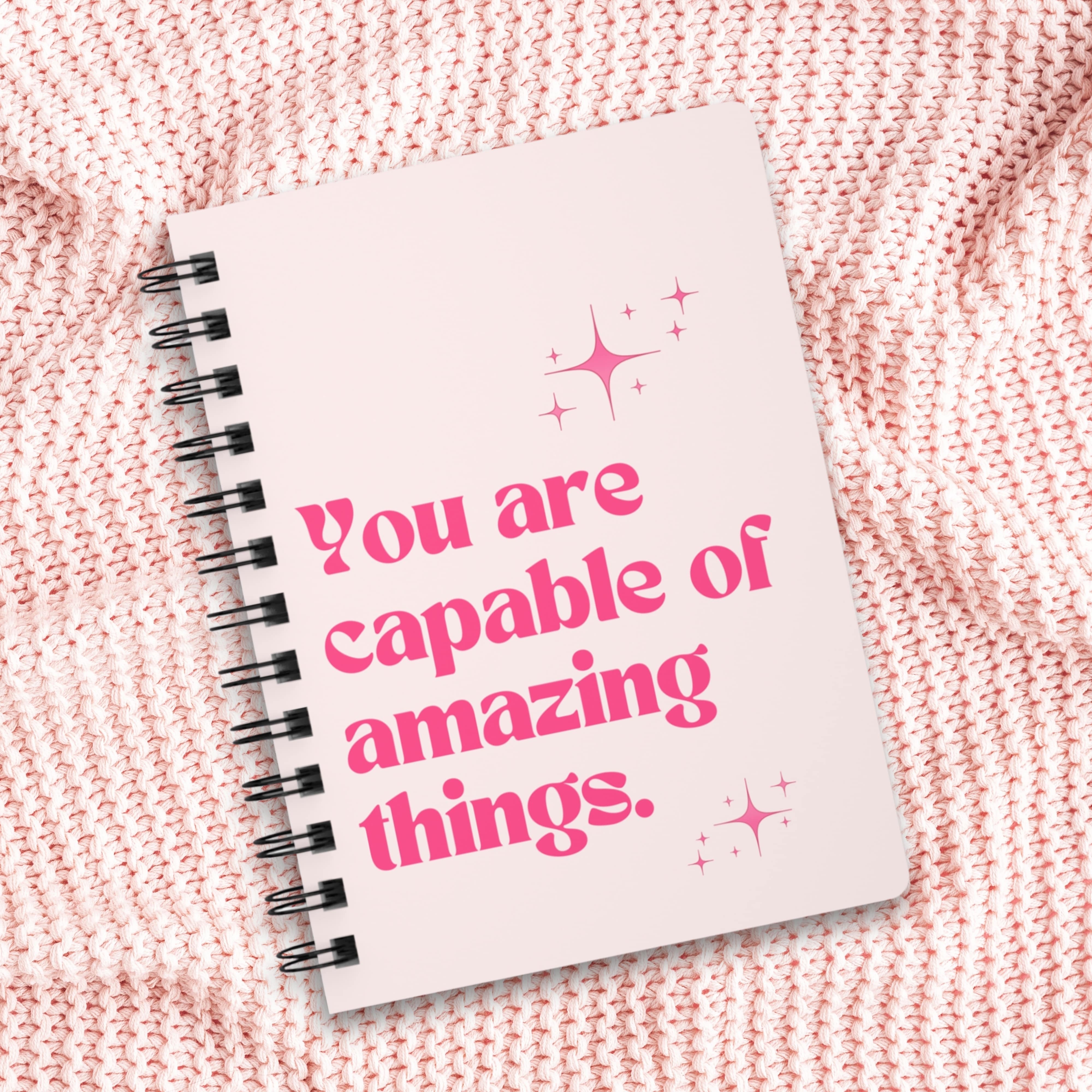 Faithful Hearts Co. pink spiral notebook with sparkles 