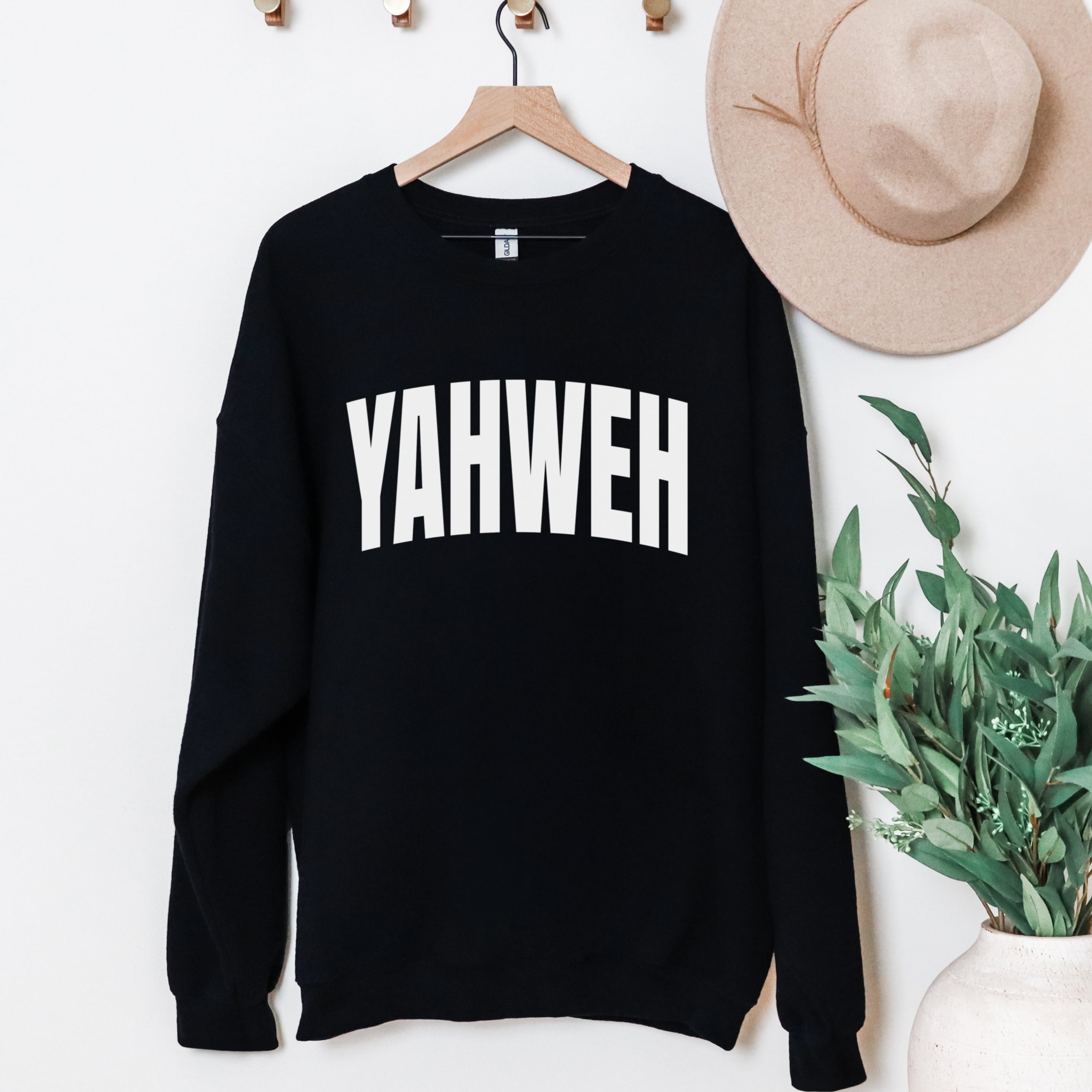 Black YAHWEH oversized sweatshirt with high contrast white print