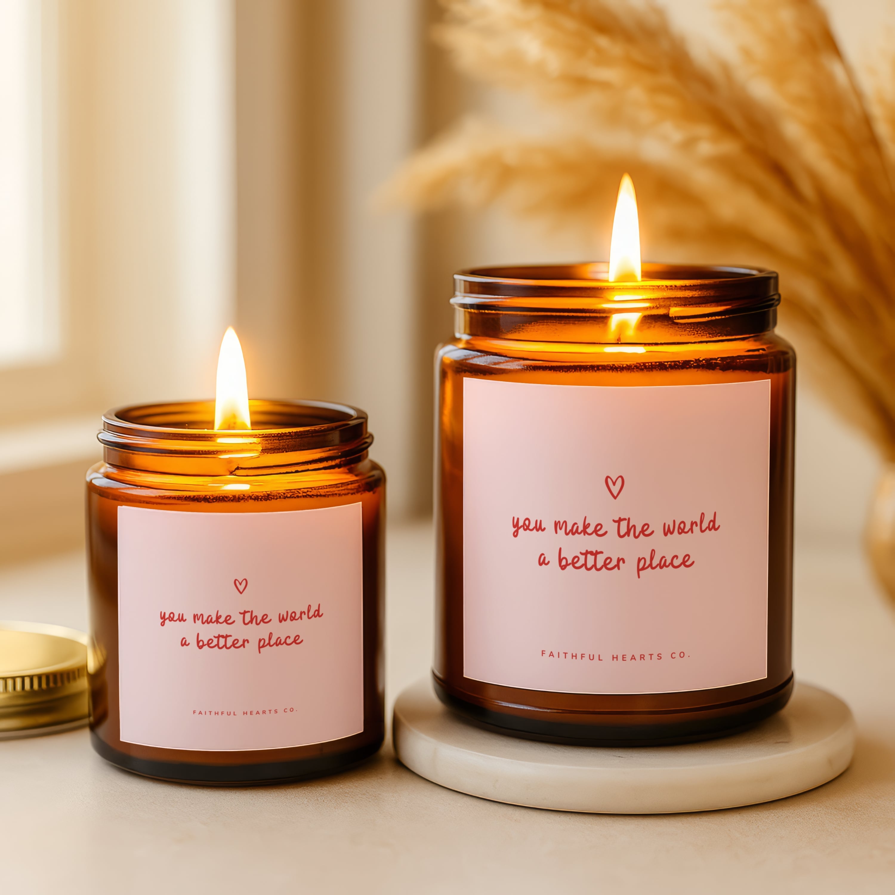 Inspirational faith candle you make the world a better place pink label heart design gift