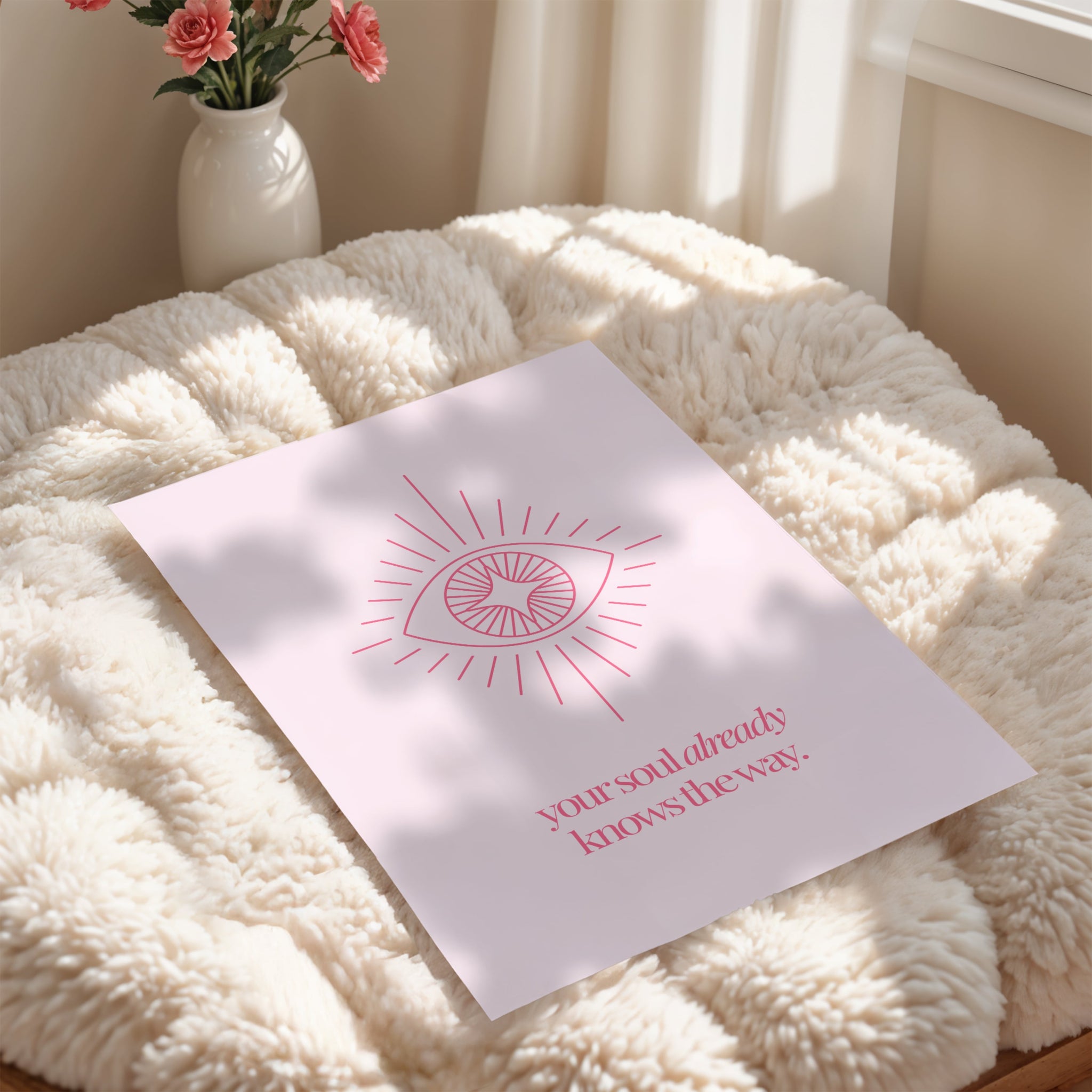 Modern pink quote print with uplifting words “Your soul already knows the way.”