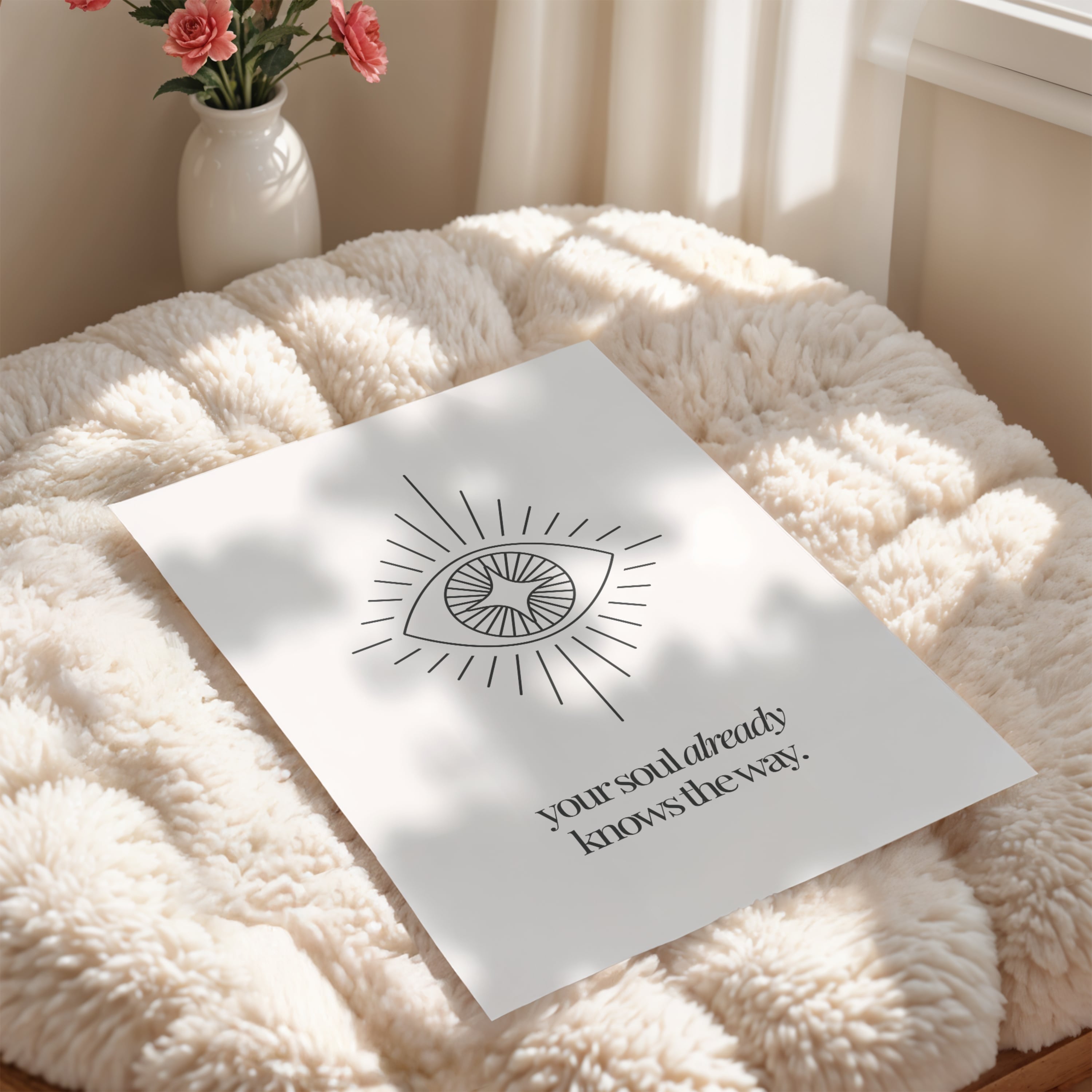 Inspirational beige and black wall art print for mindfulness and spiritual décor.